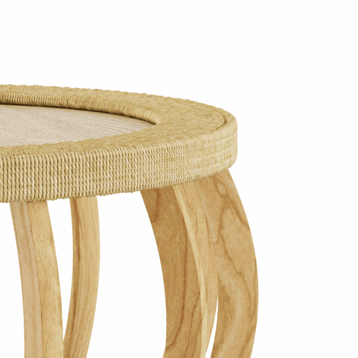 Mesa de centro redonda em rattan e madeira maciça - pernas curvas, estilo boho - natural