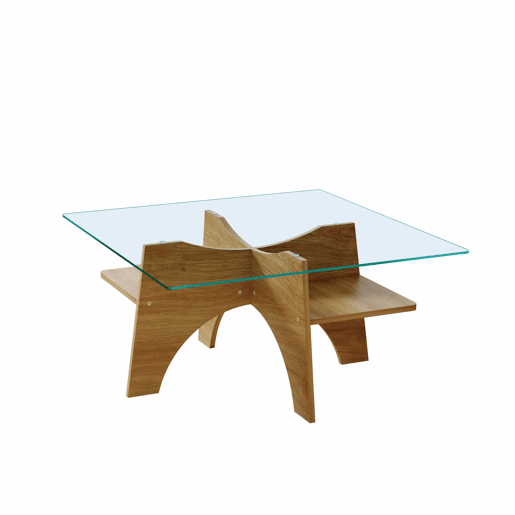 Mesa auxiliar quadrada moderna  mesa de sala de vidro temperado u2013 80 cm de lado. Pernas da mesa em MDF com folheado de madeira clara. - Cor: Transparente, Madeira