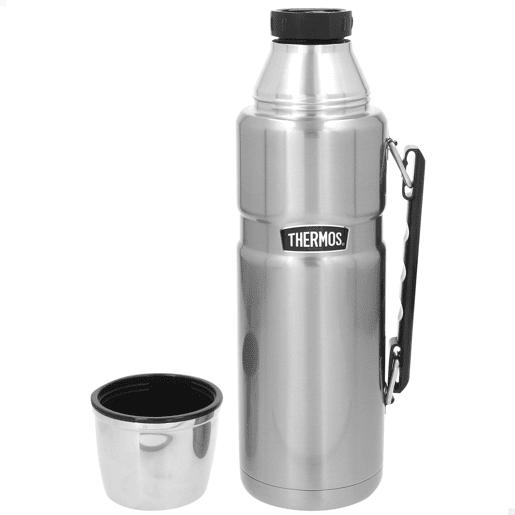 Garrafa térmica Thermos em aço inoxidável 1,2L prateada com pega