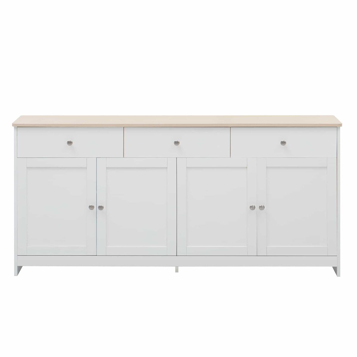 Aparador — con veta de madera blanca, 4 puertas y 3 cajones para salón y comedor - blanco