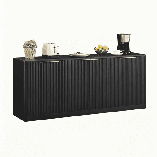 Aparador de 170 cm - Design ondulado moderno, 6 portas, arrumação multifuncional - Preto Aparador de 170 cm - Design ondulado moderno, 6 portas, arrumação multifuncional - Preto
