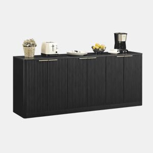 Aparador de 170 cm - Design ondulado moderno, 6 portas, arrumação multifuncional - Preto
