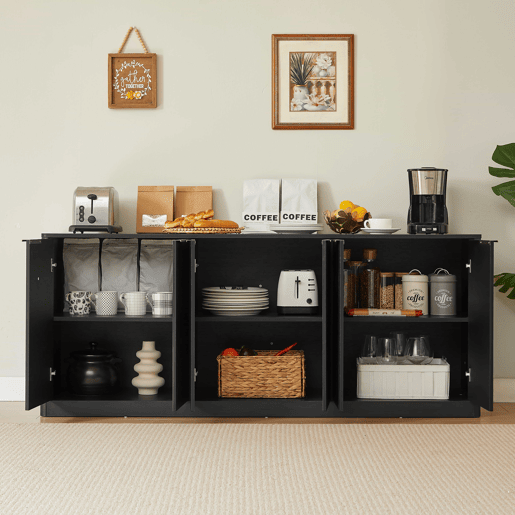 Aparador de 170 cm - Design ondulado moderno, 6 portas, arrumação multifuncional - Preto Aparador de 170 cm - Design ondulado moderno, 6 portas, arrumação multifuncional - Preto