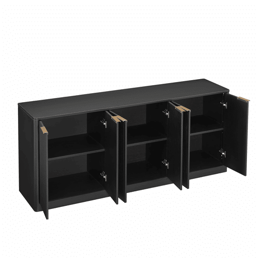 Aparador de 170 cm - Design ondulado moderno, 6 portas, arrumação multifuncional - Preto Aparador de 170 cm - Design ondulado moderno, 6 portas, arrumação multifuncional - Preto