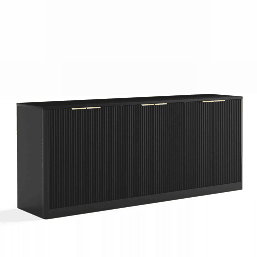 Aparador de 170 cm - Design ondulado moderno, 6 portas, arrumação multifuncional - Preto Aparador de 170 cm - Design ondulado moderno, 6 portas, arrumação multifuncional - Preto