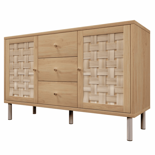 Aparador 120 x 40 x 75 cm - 2 portas, 3 gavetas, prateleiras ajustáveis, pés metálicos, antiderrapante, para sala de estar, corredor, cozinha - carvalho