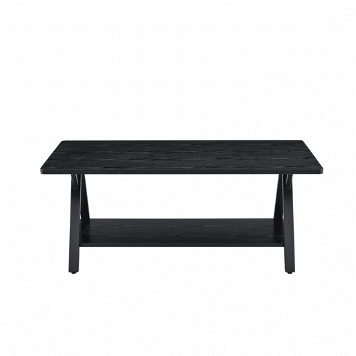 Mesa de centro 110 x 57 x 44,5 cm - estilo industrial com prateleira de arrumação, acabamento em madeira preta e estrutura metálica - preta