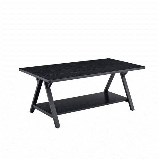 Mesa de centro 110 x 57 x 44,5 cm - estilo industrial com prateleira de arrumação, acabamento em madeira preta e estrutura metálica - preta