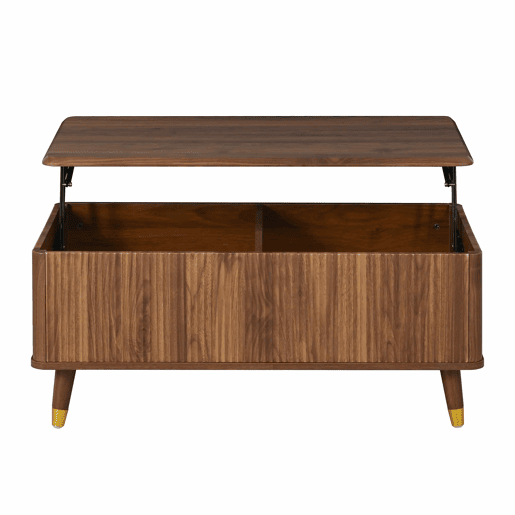 Mesa de centro elevável - estilo retro moderno, tampo elevável, estrutura ondulada, grande capacidade de arrumação, pés em madeira, multifuncional - Nogueira Mesa de centro elevável - estilo retro moderno, tampo elevável, estrutura ondulada, grande capacidade de arrumação, pés em madeira, multifuncional - Nogueira
