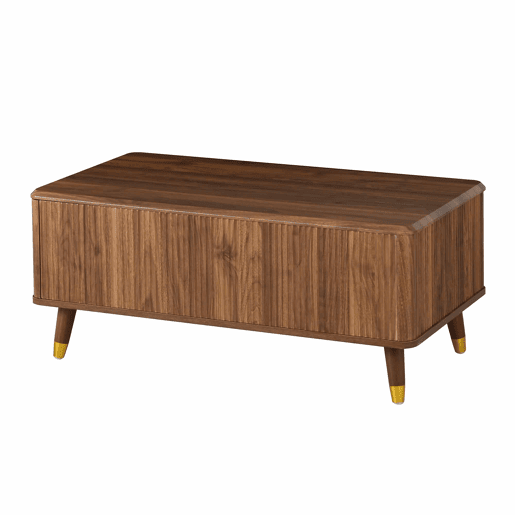 Mesa de centro elevável - estilo retro moderno, tampo elevável, estrutura ondulada, grande capacidade de arrumação, pés em madeira, multifuncional - Nogueira Mesa de centro elevável - estilo retro moderno, tampo elevável, estrutura ondulada, grande capacidade de arrumação, pés em madeira, multifuncional - Nogueira