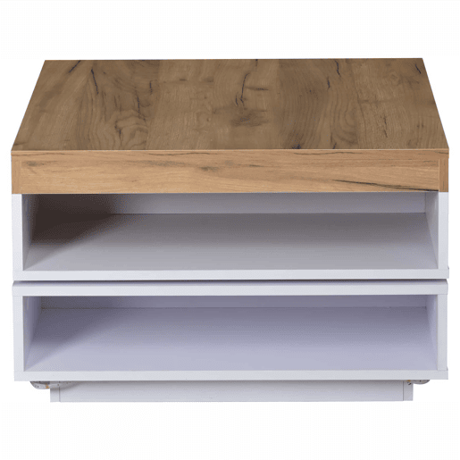 Mesa de centro 65 x 65 x 40 cm u2013 giratória a 360°, com LED e espaço de arrumação, mesa auxiliar para sala de estar u2013 branco + carvalho