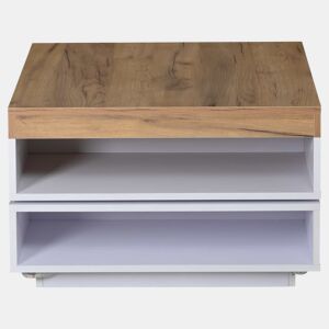 Mesa de centro 65 x 65 x 40 cm u2013 giratória a 360°, com LED e espaço de arrumação, mesa auxiliar para sala de estar u2013 branco + carvalho