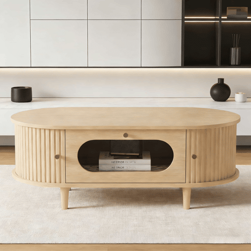 Mesa de centro 100x50x36 cm - com gaveta e porta deslizante, mesa de café para sala com 4 pés de apoio - cor carvalho