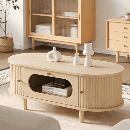 Mesa de centro 100x50x36 cm - com gaveta e porta deslizante, mesa de café para sala com 4 pés de apoio - cor carvalho