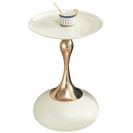 Mesa auxiliar moderna de 38 cm - Mesa redonda com base metálica, mesa de apoio para o quarto, mesa de chá para o varanda - Branco e Dourado Mesa auxiliar moderna de 38 cm - Mesa redonda com base metálica, mesa de apoio para o quarto, mesa de chá para o varanda - Branco e Dourado