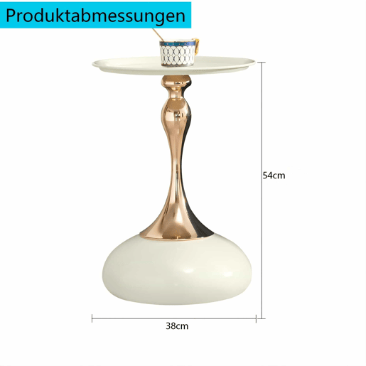 Mesa auxiliar moderna de 38 cm - Mesa redonda com base metálica, mesa de apoio para o quarto, mesa de chá para o varanda - Branco e Dourado Mesa auxiliar moderna de 38 cm - Mesa redonda com base metálica, mesa de apoio para o quarto, mesa de chá para o varanda - Branco e Dourado