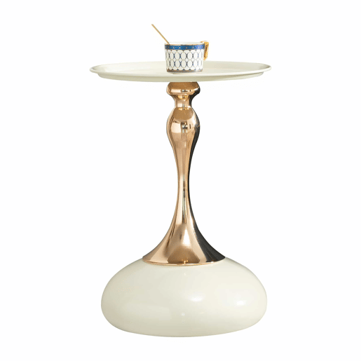 Mesa auxiliar moderna de 38 cm - Mesa redonda com base metálica, mesa de apoio para o quarto, mesa de chá para o varanda - Branco e Dourado Mesa auxiliar moderna de 38 cm - Mesa redonda com base metálica, mesa de apoio para o quarto, mesa de chá para o varanda - Branco e Dourado