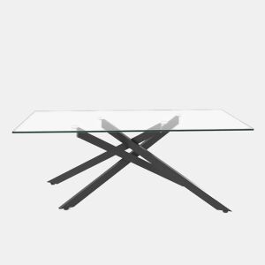 Mesa de centro 120 x 60 cm - vidro temperado, pés metálicos pretos, estilo moderno - preto