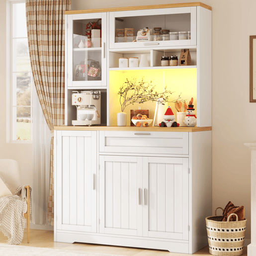 Armário alto 104x40x180 cm - Vitrine LED para cozinha e sala - Branco