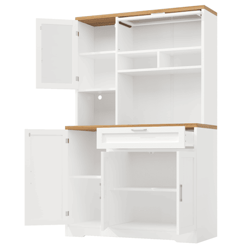 Armário alto 104x40x180 cm - Vitrine LED para cozinha e sala - Branco