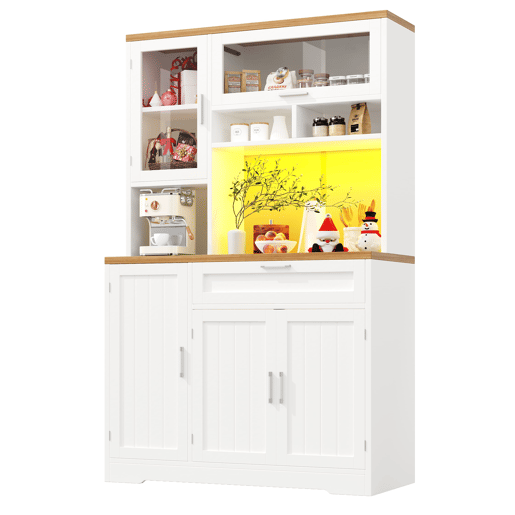 Armário alto 104x40x180 cm - Vitrine LED para cozinha e sala - Branco