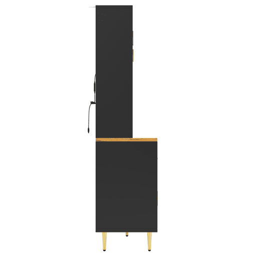Armário alto para sala 145x24x171 cm - com LED e prateleiras perfuradas - preto