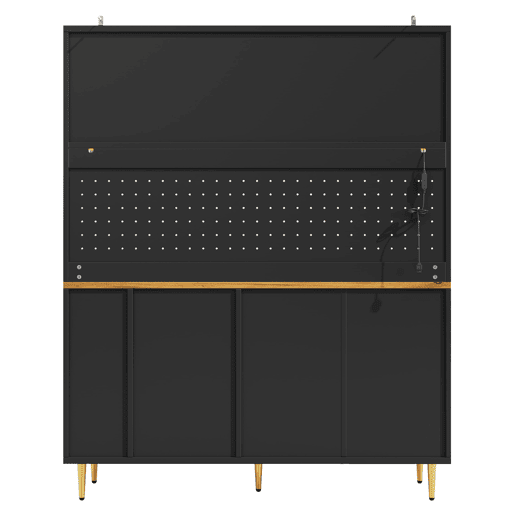Armário alto para sala 145x24x171 cm - com LED e prateleiras perfuradas - preto