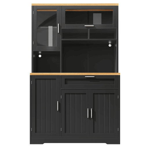 Armário alto LED 104x40x180 cm - Vitrine moderna para cozinha e sala - Preto