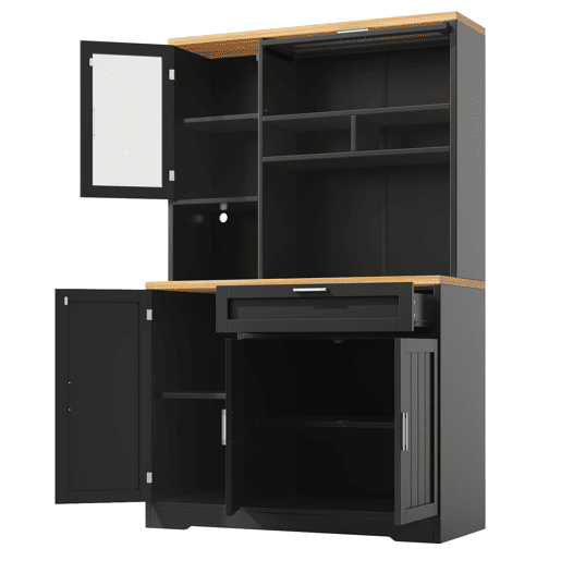 Armário alto LED 104x40x180 cm - Vitrine moderna para cozinha e sala - Preto