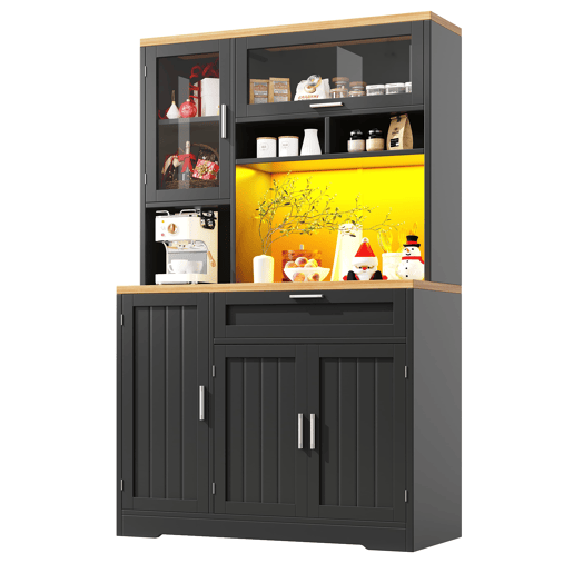 Armário alto LED 104x40x180 cm - Vitrine moderna para cozinha e sala - Preto