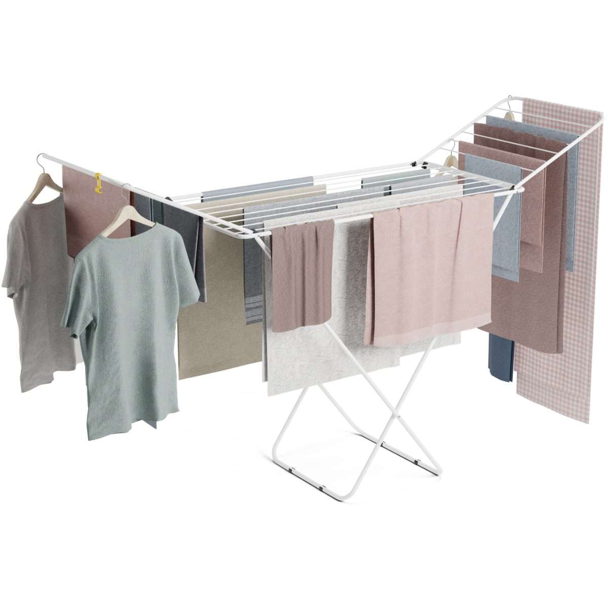 Tendedero plegable stand v20 newlux blanco con alas180x55x112 cm, 19m de capacidad