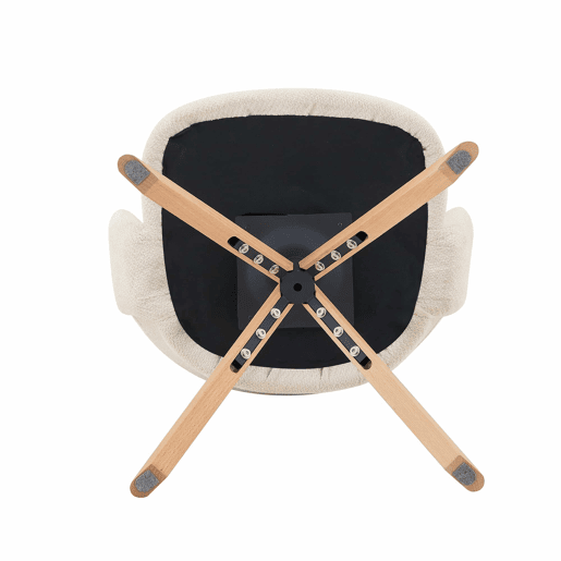 Conjunto de 2 cadeiras giratórias retro de luxo - Estrutura em tecido creme, pés em madeira, encosto curvo, rotação silenciosa de 360° - Branco, Madeira