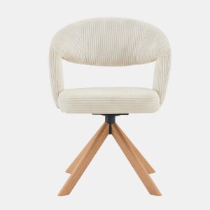 Conjunto de 2 cadeiras Retro-Luxo - Cadeiras com cordão e estrutura em madeira maciça, rotação silenciosa de 360° e encosto curvo - Branco, Madeira