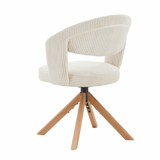 Conjunto de 2 cadeiras Retro-Luxo - Cadeiras com cordão e estrutura em madeira maciça, rotação silenciosa de 360° e encosto curvo - Branco, Madeira