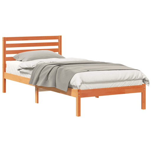 Estrutura de cama de solteiro com cabeceira - Marrom Cera 100 x 220 cm