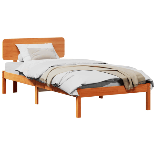 Estrutura de cama de solteiro moderno com cabeceira - Marrom Cera 90 x 190 cm