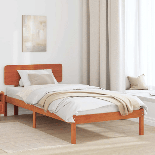 Estrutura de cama de solteiro moderno com cabeceira - Marrom Cera 90 x 190 cm