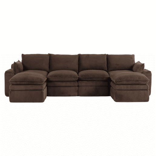 Sofá modular de 4 lugares com 2 pufes - inclui almofadas e 2 bolsos laterais, espuma de 3 camadas + molas para um retorno rápido - cor castanha