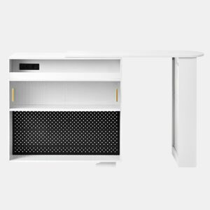 Mesa de bar moderna extensível 360° com arrumação, LED e tomadas - branca