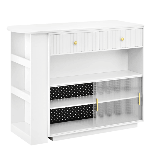 Mesa de bar moderna extensível 360° com arrumação, LED e tomadas - branca