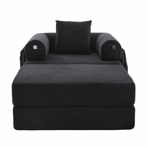Sofá-cama individual de 1 lugar - design ergonómico, estrutura metálica resistente, almofada incluída - preto
