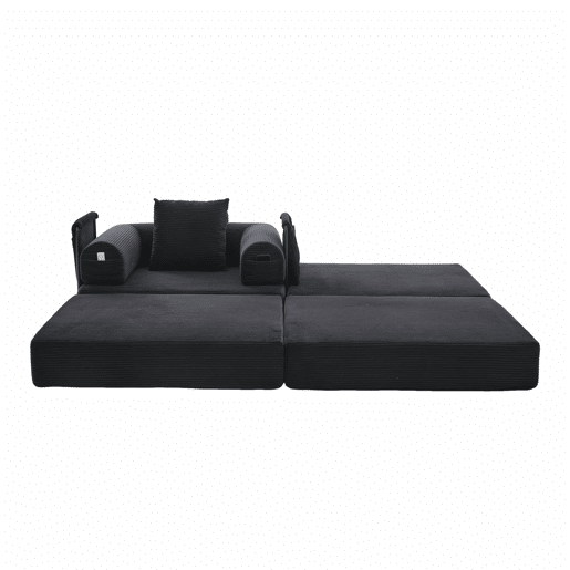 Sofá-cama individual de 1 lugar - design ergonómico, estrutura metálica resistente, almofada incluída - preto