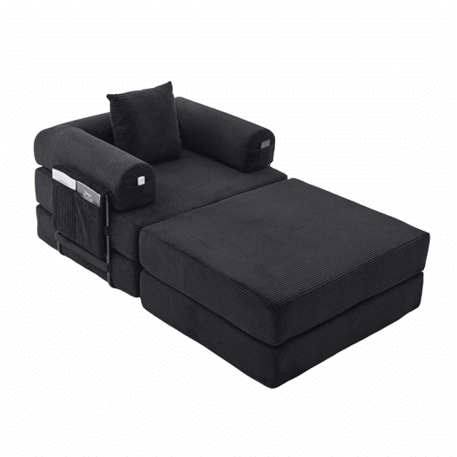 Sofá-cama individual de 1 lugar - design ergonómico, estrutura metálica resistente, almofada incluída - preto