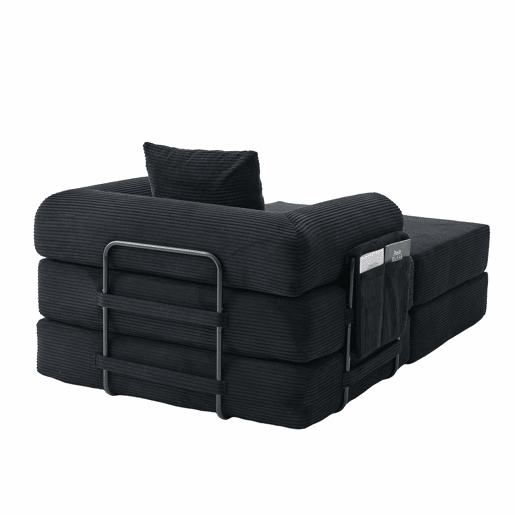 Sofá-cama individual de 1 lugar - design ergonómico, estrutura metálica resistente, almofada incluída - preto