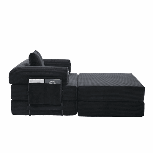 Sofá-cama individual de 1 lugar - design ergonómico, estrutura metálica resistente, almofada incluída - preto