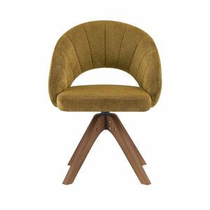 Conjunto de 2 cadeiras Retro - Estrutura em tecido cor de gengibre com pés em madeira maciça de nogueira, rotação silenciosa de 360° e encosto curvo - Cor: Gengibre, Nogueira