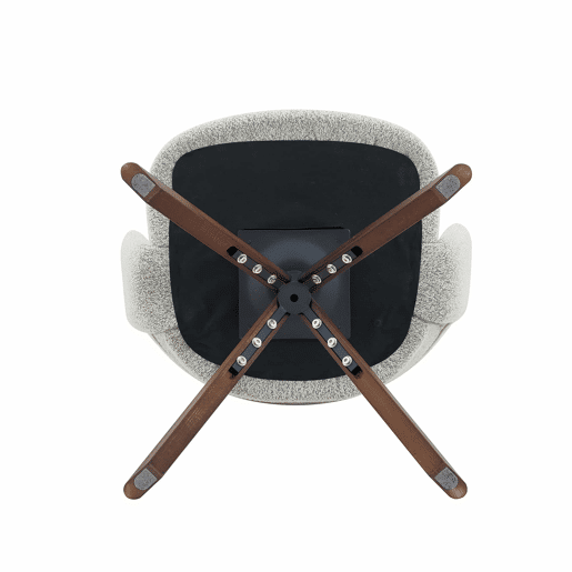Conjunto de 2 cadeiras retro de luxo - Estrutura em tecido cinzento claro com pés em madeira maciça na cor nogueira, rotação silenciosa de 360° e encosto curvo