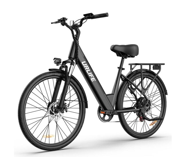 Bicicleta eléctrica urlife e26 - motor 250w batería 48v10.4ah neumáticos 26" frenos de disco - negra