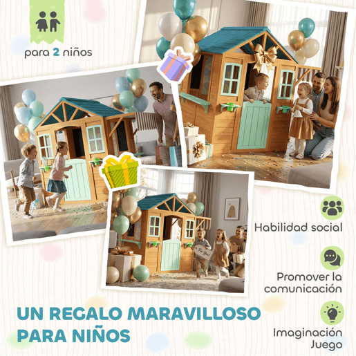 AIYAPLAY Casinha Infantil para Exterior e Interior em Madeira, Casinha Infantil com Barra de Snacks, Floreiras, Quadro, Janelas, Tecido para Lançamento e 4 Bolas, Casa de Jardim para Crianças dos 3 aos 6 Anos, Multicolor