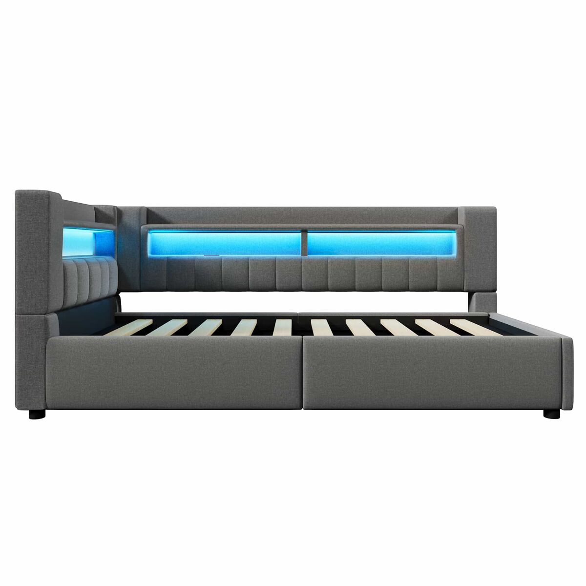Cama individual 90 x 200 cm - almacenamiento hidráulico, usb tipo-c, led, sofá cama, minimalista, sin colchón - gris